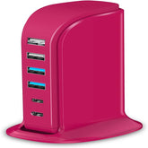 USB Charging Station Multiports Upoy, Charging Hub 6 Ports Dual Type-C, USB Tower Fast Charging for Tablets, Cellphones, Smart Watch, and More Electronic Gadgets, Portable Design, Travel Essentials