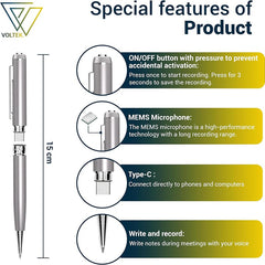 Digital Voice Recorder Pen - 64GB - Mini Audio Recording Device for Meetings - Portable Dictaphone Microphone Sound - Compact Digital Recorder with Free E-Book Included