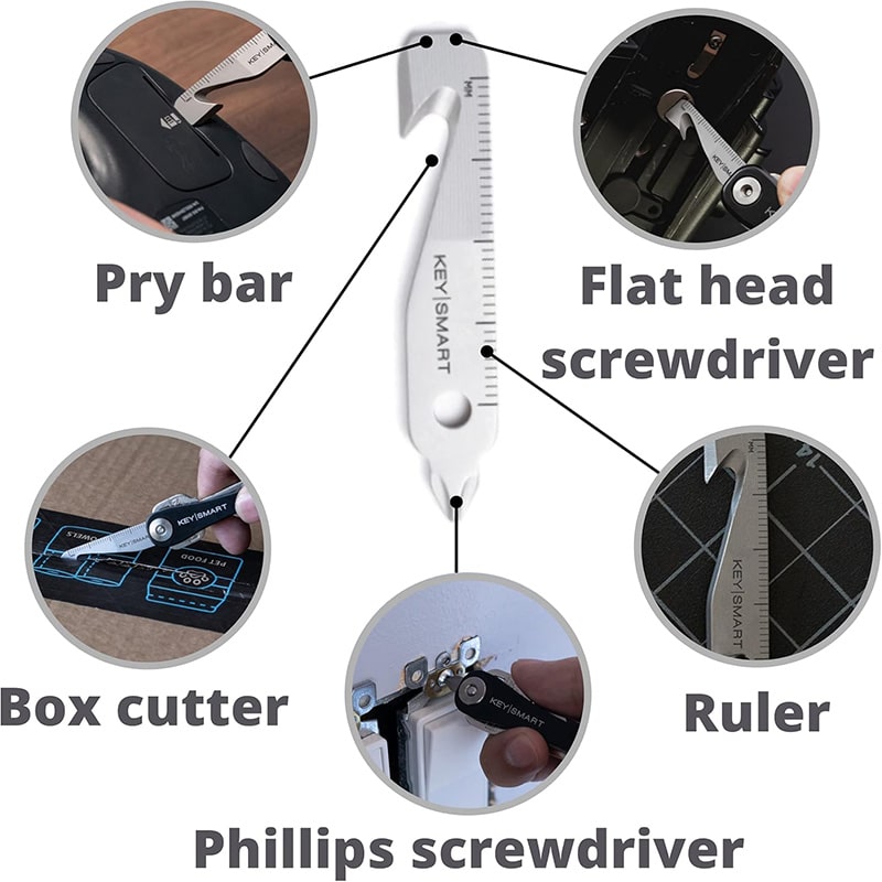 KeySmart MultiTool - 5-in-1 Multi-Purpose Keychain Tool with Box Opener, Ruler, Pry Bar, Phillips and Flat Head Screwdriver - EDC Gear Mini Multitool, and Keychain Accessories